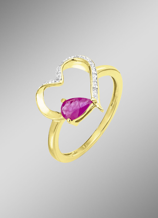 Ringe - Damenring mit echt Rubin im herzförmigen Ringkopf, in Größe 160 bis 220, in Farbe  Ansicht 1