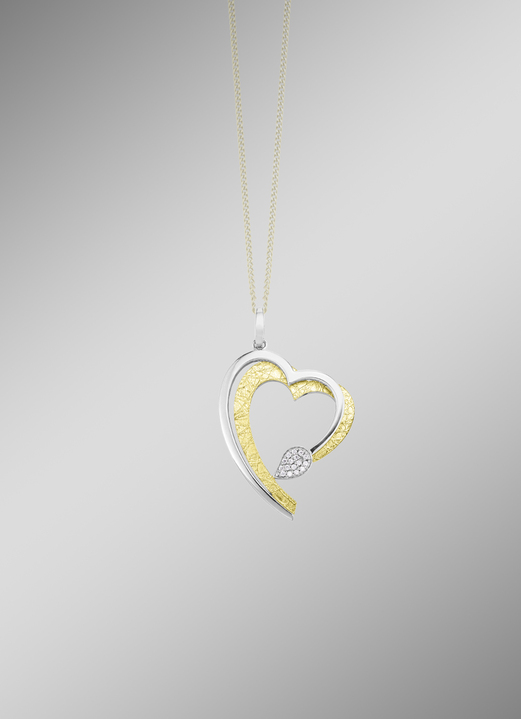 Schmuck & Uhren - Herz-Anhänger in Bicolor mit synth. Zirkonia, in Farbe  Ansicht 1