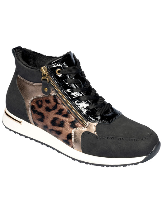 Schuhe & Einlagen - Knöchel-Sneaker mit Soft-Touch-Sohle, in Größe 036 bis 042, in Farbe SCHWARZ-LEO Ansicht 1