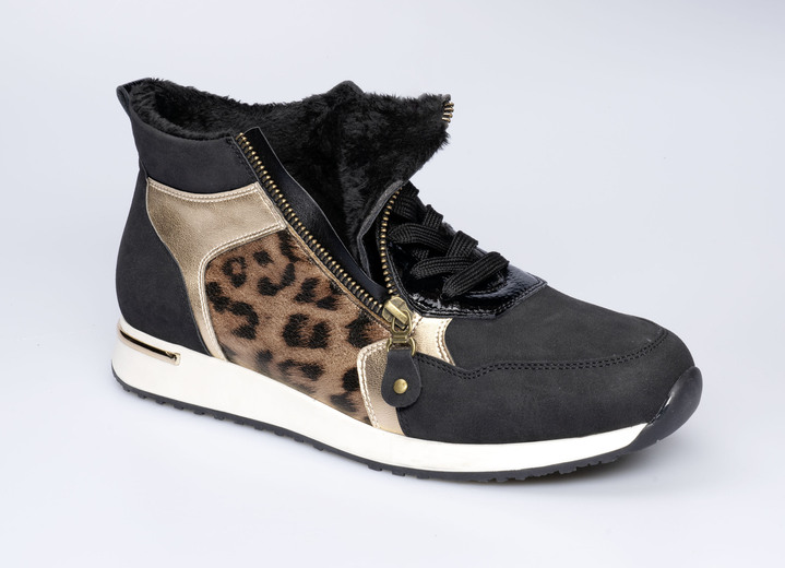 Schuhe & Einlagen - Knöchel-Sneaker mit Soft-Touch-Sohle, in Größe 036 bis 042, in Farbe SCHWARZ-LEO Ansicht 2