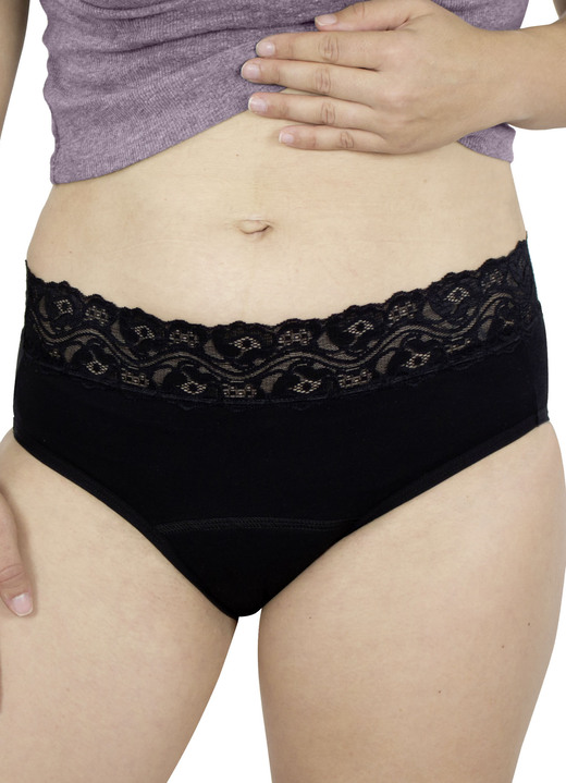 Inkontinenz - Hygiene-Damen-Slip mit Spitze von Hydas, in Größe 1 (38/40) bis 5 (54/56), in Farbe SCHWARZ, in Ausführung Damen-Slip mit Spitze Ansicht 1