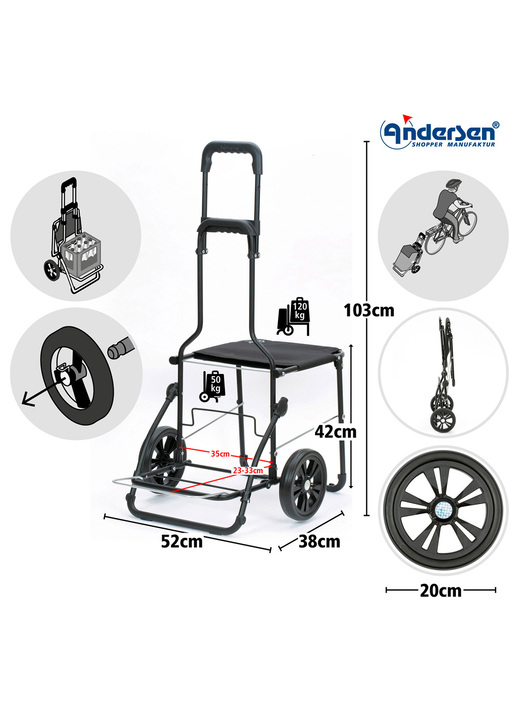 Mobilität - Andersen Einkaufsroller mit Sitzmöglichkeit Ansicht 2 Mobilität - Andersen Einkaufsroller mit Sitzmöglichkeit, in Farbe SCHWARZ Ansicht 2