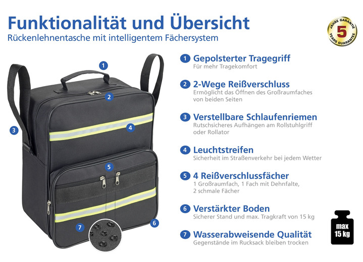 Mobilität - Wetterfeste Rollstuhl-/Rollator-Tasche, in Farbe SCHWARZ Ansicht 6