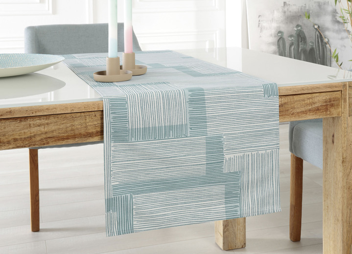 Wohnen - Tischdecke mit Fleckschutz-Ausrüstung, in Größe 105 (Läufer, 40/140 cm) bis 160 (Tischdecke rund, ø 140 cm), in Farbe AQUA Ansicht 1