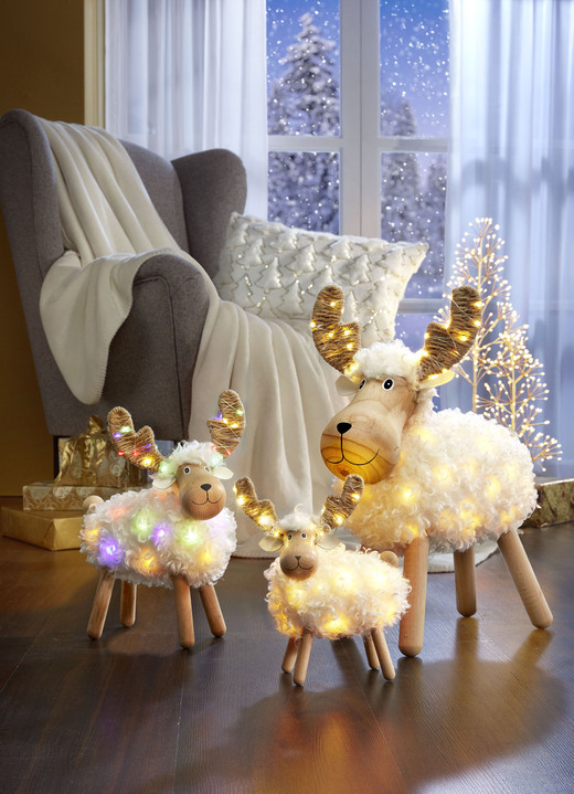 Weihnachtliche Dekorationen - Beleuchtetes Rentier aus Holz, in Farbe WEISS-BUNT, in Ausführung groß Ansicht 3