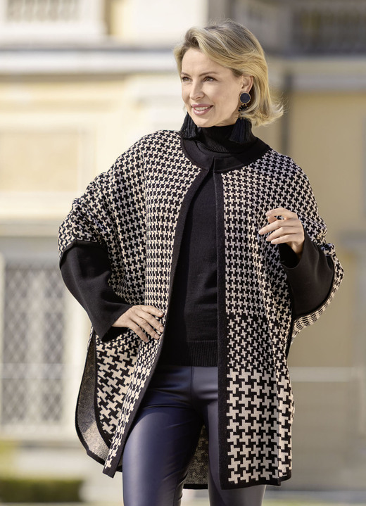 Strickjacken - Poncho in offener Form, in Größe 1(36-42) bis 3(50-54), in Farbe SCHWARZ-CREME Ansicht 3