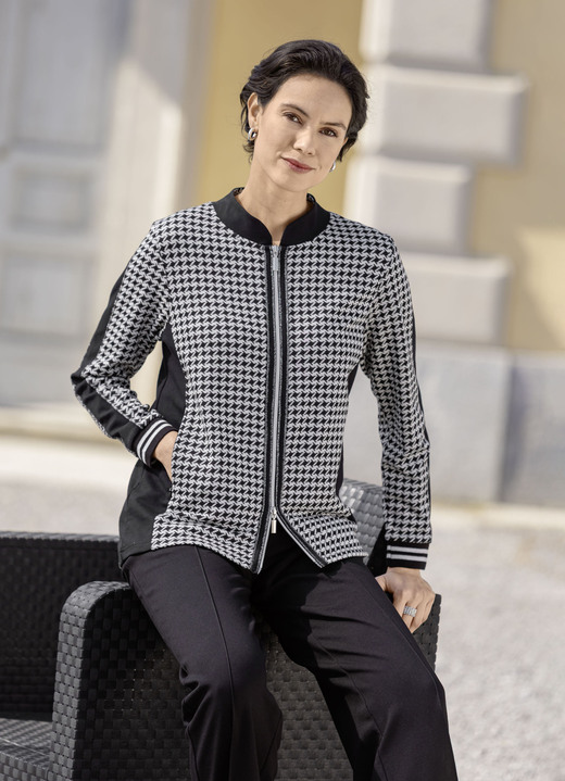 Langarm - Blusenjacke mit Hahnentritt-Dessin, in Größe 036 bis 052, in Farbe SCHWARZ-SILBER Ansicht 2