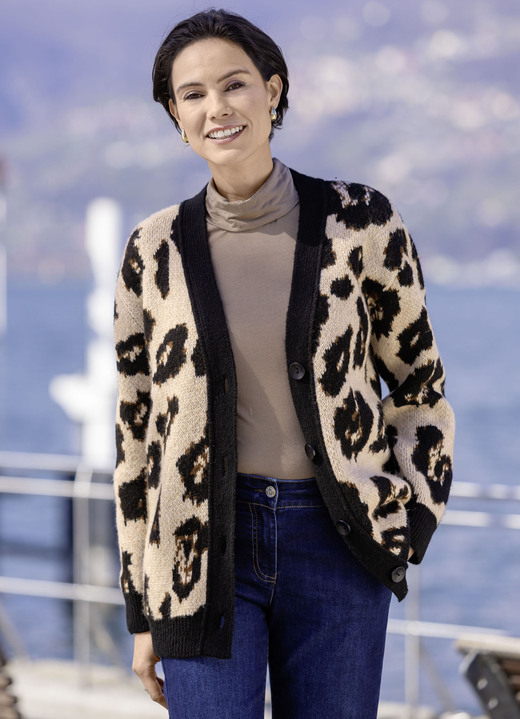 Strickjacken - Strickjacke mit flauschigem Griff, in Größe L(44/46) bis XXL(52/54), in Farbe BEIGE-SCHWARZ-BRAUN Ansicht 3