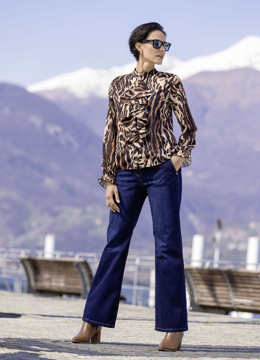 Langarm - Bluse mit verspielten Volants, in Größe 036 bis 052, in Farbe SCHWARZ-BRAUN-BEIGE Ansicht 6