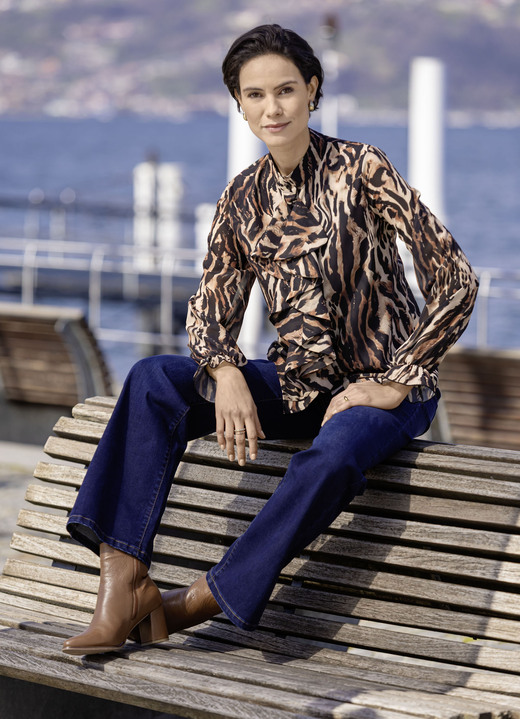 Langarm - Bluse mit verspielten Volants, in Größe 036 bis 052, in Farbe SCHWARZ-BRAUN-BEIGE Ansicht 3