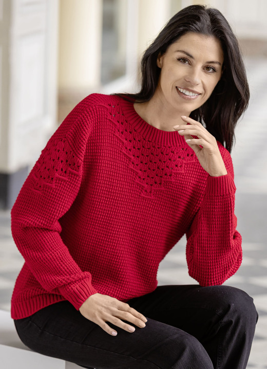 Langarm - Pullover mit Strukturmuster Ansicht 2 Langarm - Pullover mit Strukturmuster, in Größe 036 bis 052, in Farbe ROT Ansicht 2