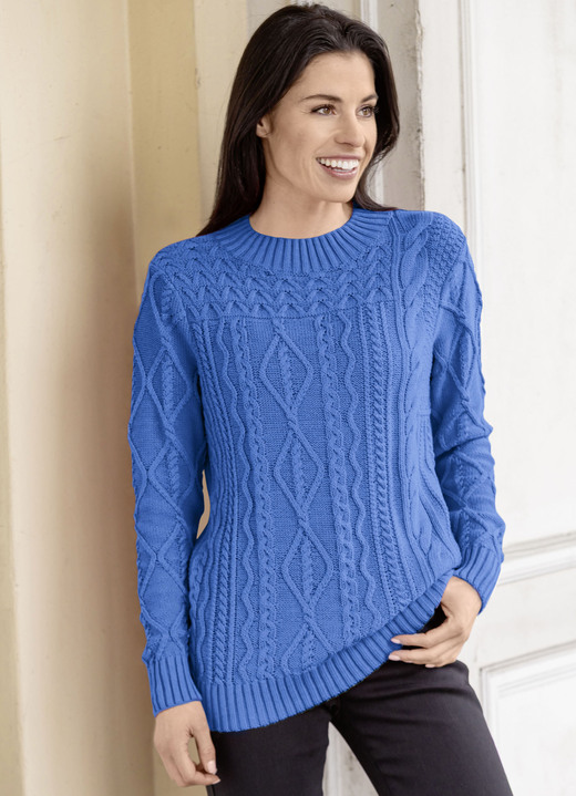 Langarm - Pullover mit nachhaltig recycelter Baumwolle, in Größe 036 bis 052, in Farbe ROYALBLAU Ansicht 1