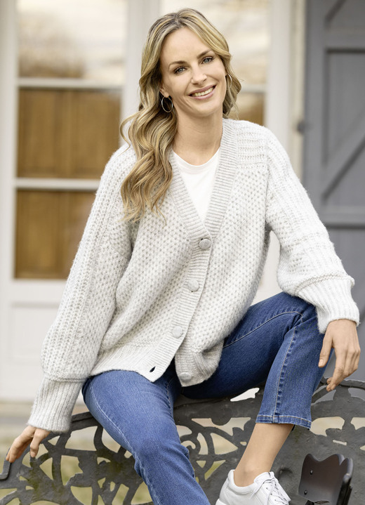 Strickjacken - Strickjacke in Grobstrick, in Größe L(44/46) bis XXL(52/54), in Farbe GRAU MELIERT Ansicht 1