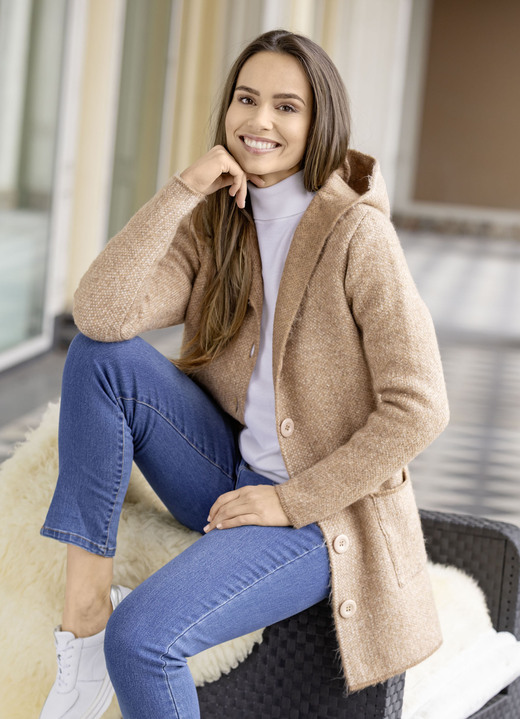 Strickjacken - Strickjacke mit Kapuze Strickjacken - Strickjacke mit Kapuze, in Größe 036 bis 052, in Farbe BEIGE MELIERT