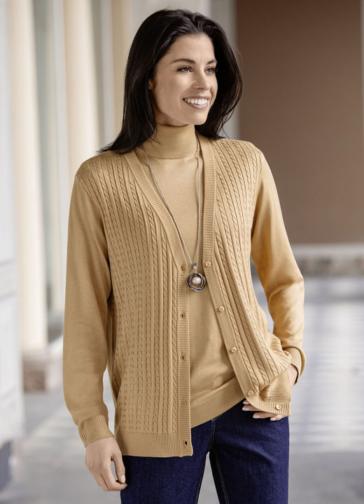 Strickjacken - Strickjacke mit Zöpfchenstruktur Strickjacken - Strickjacke mit Zöpfchenstruktur, in Größe 036 bis 052, in Farbe CAMEL