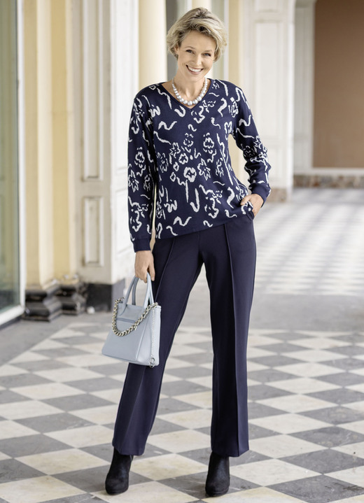 Pullover & Strickmode - Pullover in Jacquard-Dessin, in Größe 038 bis 054, in Farbe MARINE-WOLLWEISS Ansicht 3