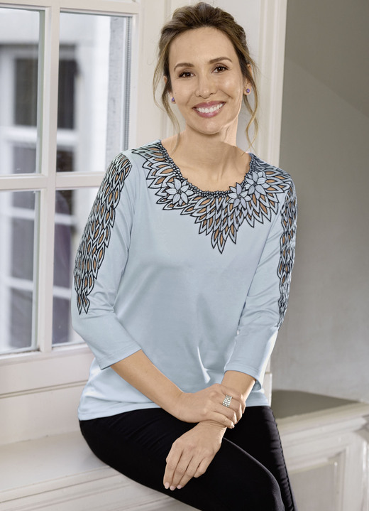 3/4-Arm - Shirt mit aufwendig bestücktem Tüll in 3 Farben, in Größe 036 bis 052, in Farbe ROSÉ Ansicht 2