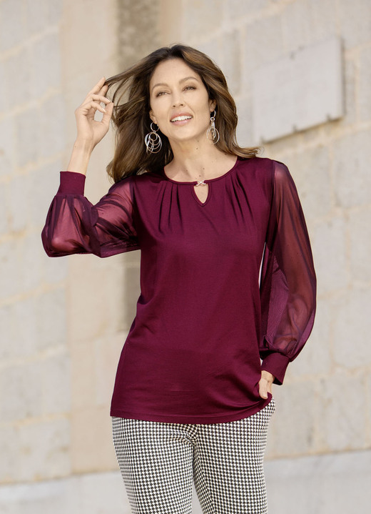 Shirts - Shirt mit langen Chiffonärmeln Ansicht 6 Shirts - Shirt mit langen Chiffonärmeln, in Größe 036 bis 054, in Farbe MARINE Ansicht 6
