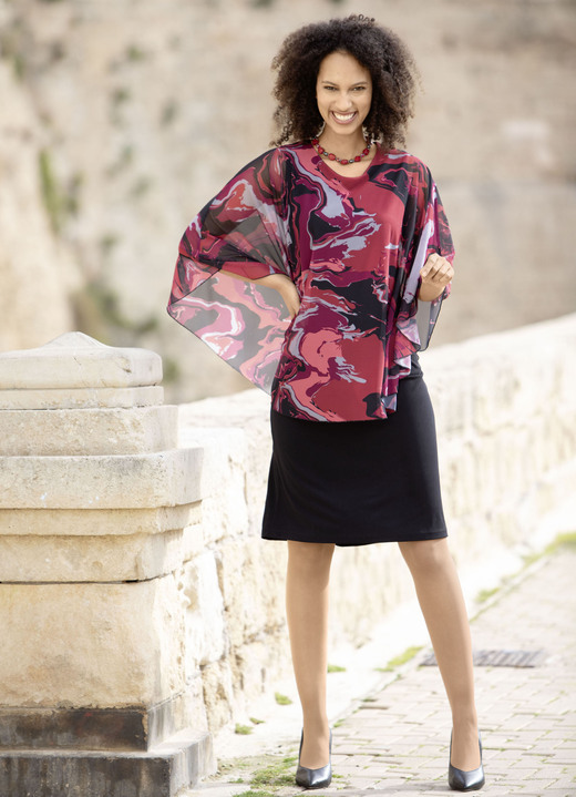 Langarm - Kleid in angesagter Two-in-One-Optik Langarm - Kleid in angesagter Two-in-One-Optik, in Größe 036 bis 052, in Farbe SCHWARZ-ROT-BORDEAUX-BUNT