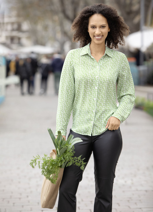 Langarm - Bluse mit Hemdkragen, in Größe 036 bis 052, in Farbe MINT-WEISS