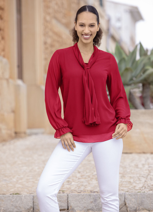 Langarm - Tunika mit Bindeschluppe, in Größe 036 bis 052, in Farbe ROT Ansicht 2