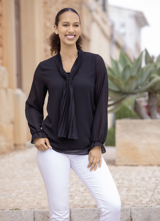 Langarm - Tunika mit Bindeschluppe, in Größe 036 bis 052, in Farbe SCHWARZ Ansicht 2