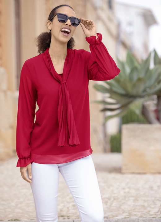 Langarm - Tunika mit Bindeschluppe, in Größe 036 bis 052, in Farbe ROT Ansicht 3