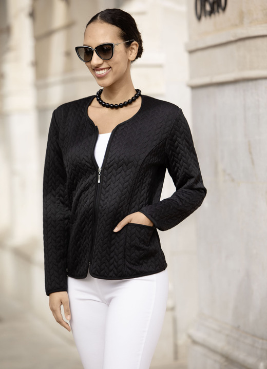 Langarm - Blusenjacke mit Reißverschlussleiste, in Größe 036 bis 052, in Farbe SCHWARZ Ansicht 3