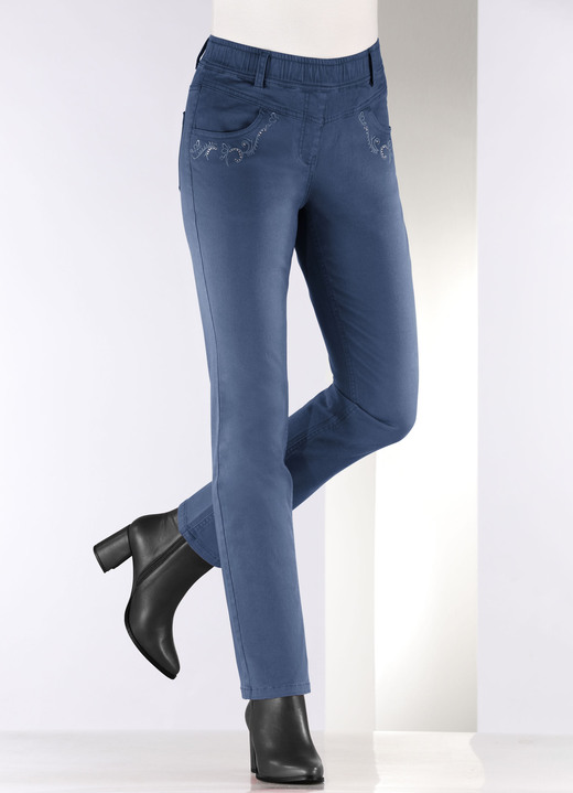 Hosen in Schlupfform - Hose mit funkelnden Glitzersteinchen Ansicht 3 Hosen in Schlupfform - Hose mit funkelnden Glitzersteinchen, in Größe 018 bis 052, in Farbe JEANSBLAU Ansicht 3