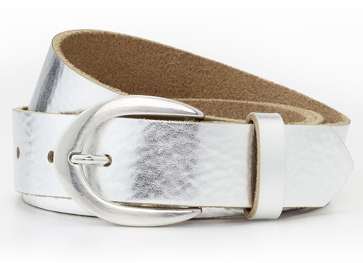 Gürtel - Modischer Damen-Gürtel, aus Leder, 3 cm breit Gürtel - Modischer Damen-Gürtel, aus Leder, 3 cm breit, in Größe 100 bis 120, in Farbe SILBER