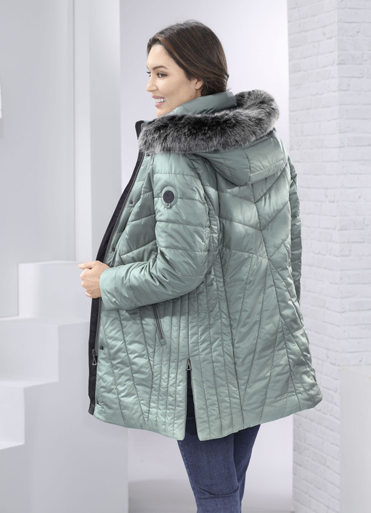 Winterjacken - Jacke mit abnehmbarem Kunstpelz-Besatz, in Größe 019 bis 054, in Farbe JADEGRÜN Ansicht 2