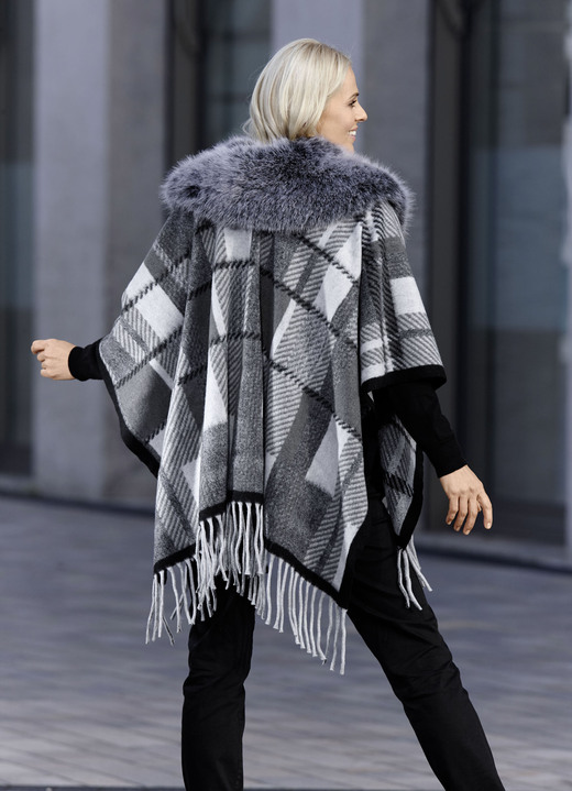 Ponchos - Poncho in Universalgröße, in Farbe GRAU-NATURWEISS-SCHWARZ Ansicht 2