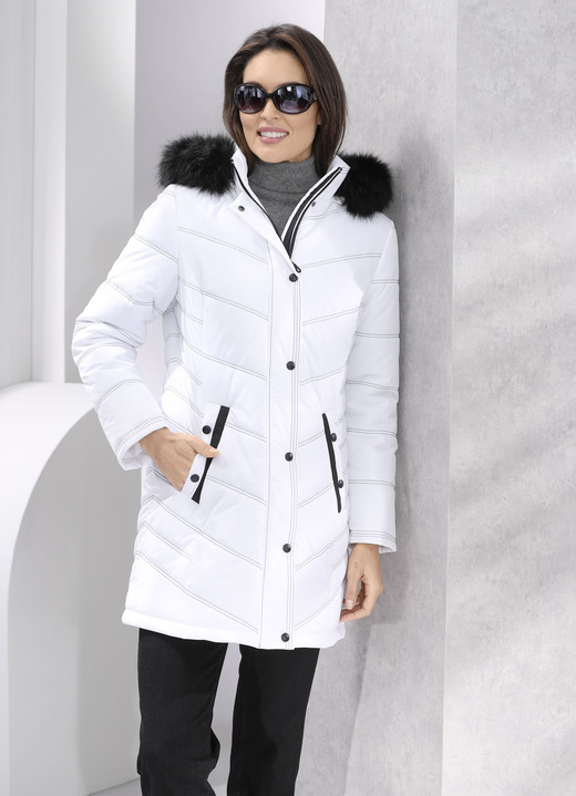 Winterjacken - Longjacke mit abnehmbarer Kapuze, in Größe 036 bis 052, in Farbe WEISS Ansicht 3