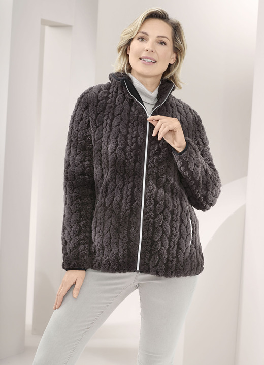 Kurz - Fleecejacke mit Zopfmuster, in Größe 3XL bis XXL, in Farbe BEIGE Ansicht 3