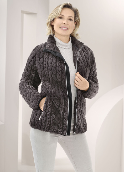 Kurz - Fleecejacke mit Zopfmuster, in Größe 3XL bis XXL, in Farbe BEIGE Ansicht 4