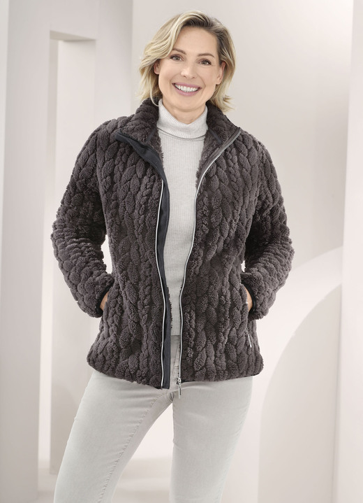 Kurz - Fleecejacke mit Zopfmuster, in Größe 3XL bis XXL, in Farbe BEIGE Ansicht 5