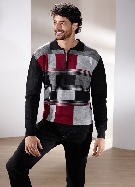 Gemustert - Sportiver Polopullover in 2 Farben, in Größe 046 bis 062, in Farbe MARINE-PETROL-GRAU MELIERT Ansicht 2