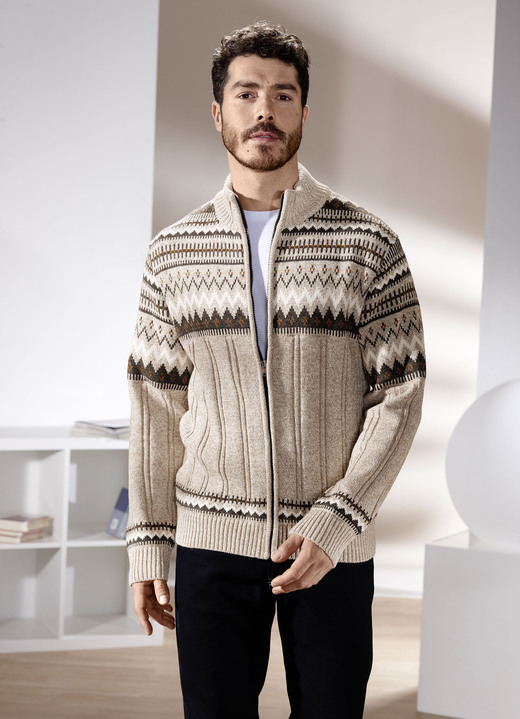 Strickjacken - Jacke mit durchgehendem Reißverschluss, in Größe 046 bis 062, in Farbe BEIGE-BRAUN MELIERT Ansicht 2