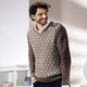 Gemustert -  Melierter V-Pullover – Farbe BEIGE-BRAUN MELIERT – Ansicht 2 Gemustert -  Melierter V-Pullover, in Größe 046 bis 062, in Farbe BEIGE-BRAUN MELIERT – Farbe BEIGE-BRAUN MELIERT – Ansicht 2