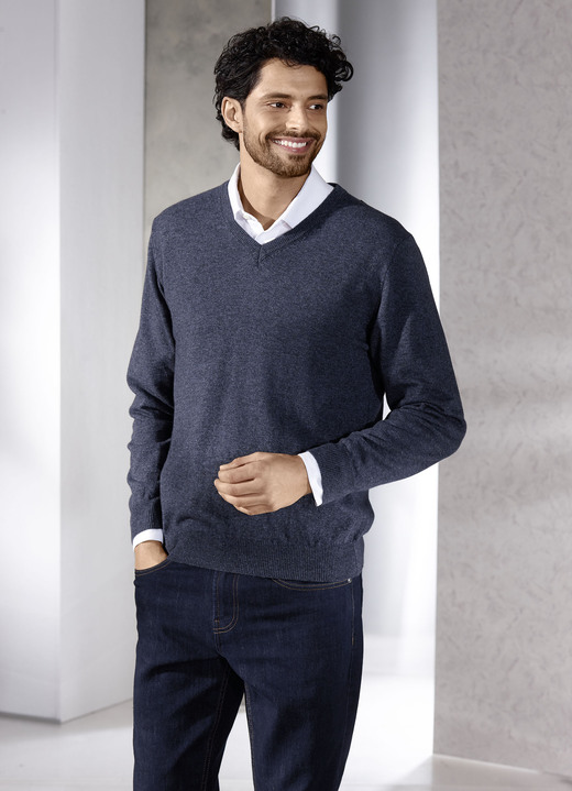 Uni - Unifarbener V-Pullover in 4 Farben, in Größe L(52/54) bis XL(56/58), in Farbe ANTHRAZIT MELIERT Ansicht 6