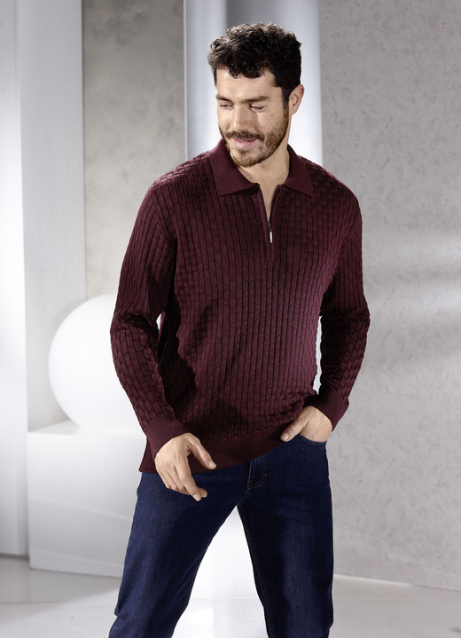 Uni - Polopullover mit kurzem Reißverschluss in 3 Farben Ansicht 2 Uni - Polopullover mit kurzem Reißverschluss in 3 Farben, in Größe 046 bis 062, in Farbe MARINE Ansicht 2