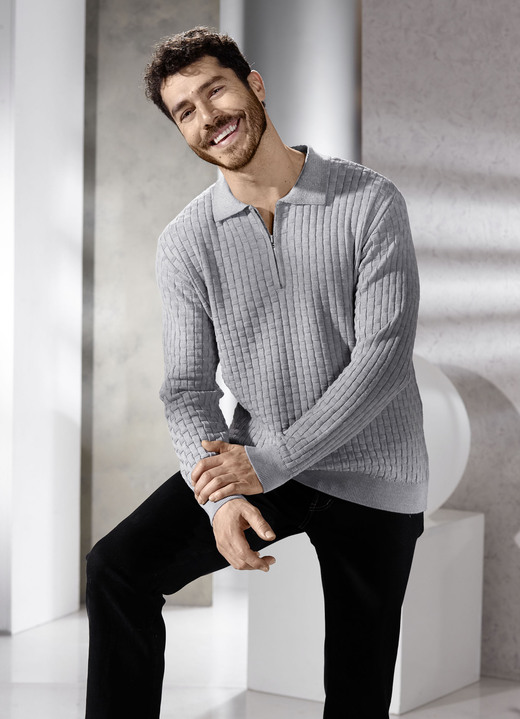 Uni - Polopullover mit kurzem Reißverschluss in 3 Farben Ansicht 3 Uni - Polopullover mit kurzem Reißverschluss in 3 Farben, in Größe 046 bis 062, in Farbe MARINE Ansicht 3