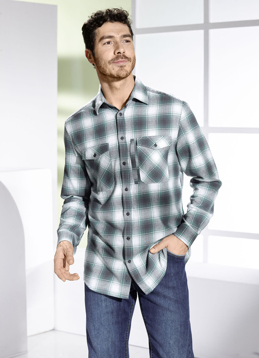 Langarm -  Kariertes Hemd in 2 Farben, in Größe 3XL(47/48) bis XXL(45/46), in Farbe BORDEAUX-GRAU KARIERT Ansicht 4