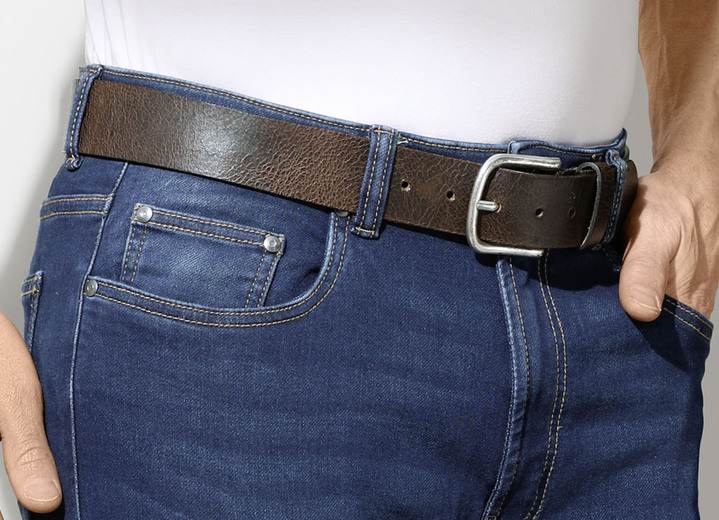 Accessoires - Klassischer Herren-Gürtel, aus Leder, 4 cm breit, in Größe 090 bis 120, in Farbe DUNKELBRAUN Ansicht 3