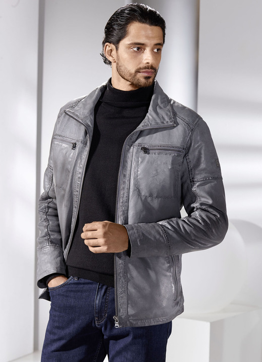 Lederjacken - Lederkurzjacke mit Stehumlegekragen, in Größe 048 bis 062, in Farbe ANTIKCOGNAC Ansicht 5