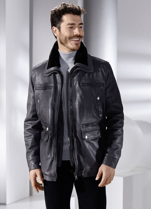 Lederjacken - Lederjacke mit abtrennbarem Webpelzkragen, in Größe 048 bis 064, in Farbe ANTHRAZIT ANTIK Ansicht 5