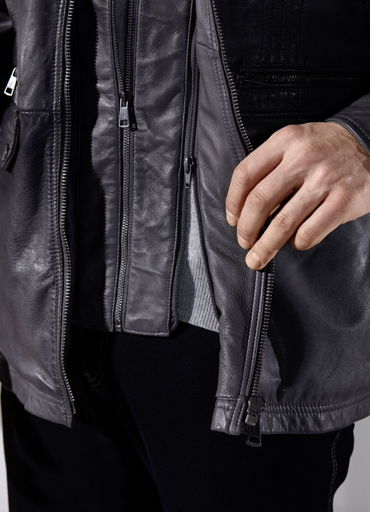 Lederjacken - Lederjacke mit abtrennbarem Webpelzkragen, in Größe 048 bis 064, in Farbe ANTHRAZIT ANTIK Ansicht 2