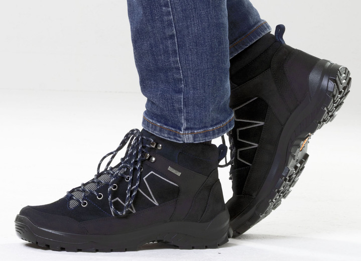 Stiefeletten - Atmungsaktive Herren-Boots, Weite K, mit herausnehmbarem Fußbett, in Größe 040 bis 047, in Farbe SCHWARZ-NACHTBLAU Ansicht 4