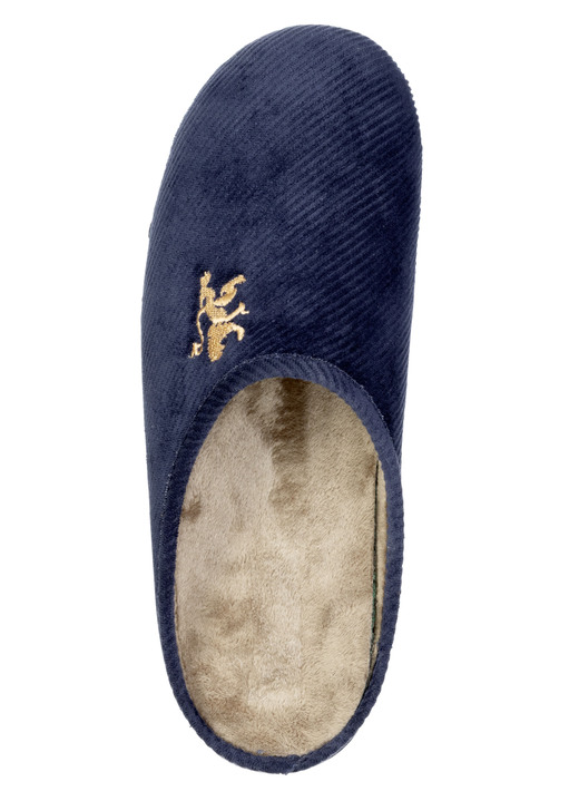 Hausschuhe - Elegante Herren-Hausschuhe, mit herausnehmbarem Fußbett, in Größe 040 bis 046, in Farbe MARINE Ansicht 2
