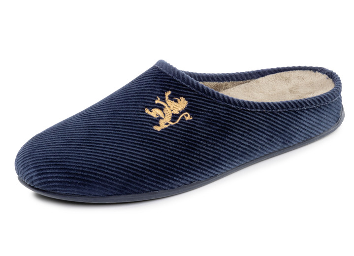Hausschuhe - Elegante Herren-Hausschuhe, mit herausnehmbarem Fußbett, in Größe 040 bis 046, in Farbe MARINE Ansicht 1